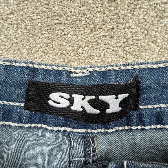 Sky Jeans Juniors 11/30 Blue Medium Wash Super Soft Flare Rhinestone Embellished - Picture 6 of 11